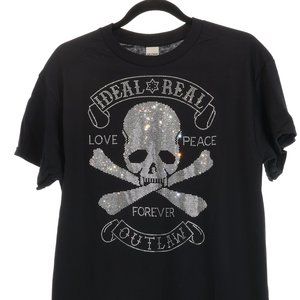 High Quality Biker Freedom Skull Rhinestone Bling Bling Short Sleeve T-shirt